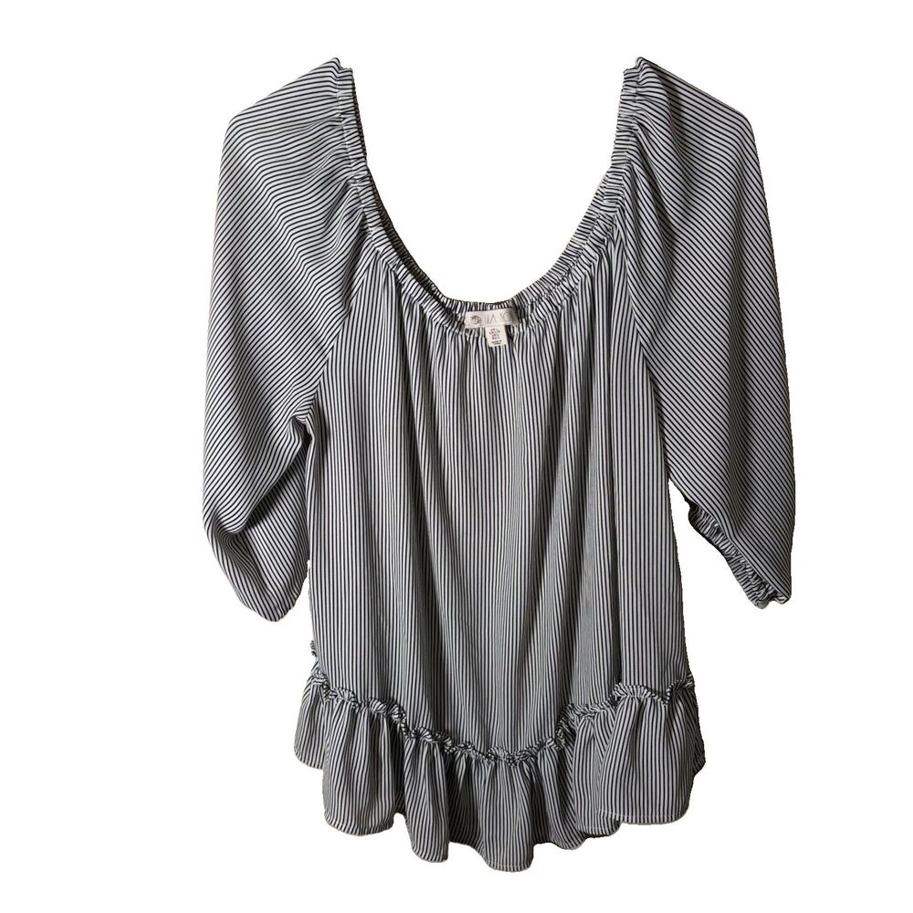 Lila Rose Blouse Women's Large Striped Round Neck 3/4 Sleeve Top Shirt